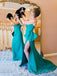 Mermaid Jade Satin Long Strapless Evening Prom Dresses, Cheap Custom Prom Dress, MR8002