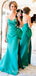 Mermaid Jade Satin Long Strapless Evening Prom Dresses, Cheap Custom Prom Dress, MR8002