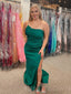 One Shoulder Green Satin Mermaid Long Evening Prom Dresses, Cheap Custom Prom Dresses, MR8003