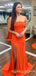 Orange Mermaid Staspless Beaded Long Evening Prom Dresses, Cheap Custom Prom Dresses, MR8006