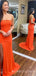 Orange Mermaid Staspless Beaded Long Evening Prom Dresses, Cheap Custom Prom Dresses, MR8006