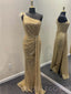 One Shoulder Gold Sequin Sparkly Mermaid Long Evening Prom Dresses, MR8029