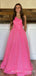 One Shoulder Hot Pink Sequin Sparkly A-line Long Evening Prom Dresses, MR8030