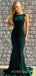 Green Velvet Mermaid High-neck Long Evening Prom Dresses, Cheap Custom Prom Dresses, MR8044