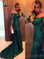 Off Shoulder Dark Green Lace Mermaid Long Evening Prom Dresses, MR8053