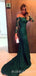Off Shoulder Dark Green Lace Mermaid Long Evening Prom Dresses, MR8053
