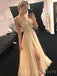See Through V-neck Yellow Tulle Beaded Long Evening Prom Dresses, MR8055