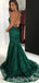 Spaghetti Straps Burgundy Lace Mermaid Long Backless Evening Prom Dresses, MR8060