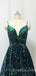 A-line Green Sequin Spaghetti Straps Long Evening Prom Dresses, MR8088
