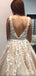 Champagne Tulle Appliques A-line Strapless Long Evening Prom Dresses, MR8133