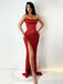 Red Sequin Strapless High Slit Long Mermaid Evening Prom Dresses, Cheap Custom Prom Dresses, MR8145