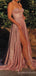 A-line Pink Sparkly Strapless Long Side Slit Evening Prom Dresses, MR8146
