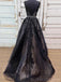 Black Tulle Appliques V-neck Long A-line Evening Prom Dresses, MR8155