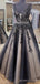 Black Tulle Appliques V-neck Long A-line Evening Prom Dresses, MR8155