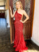 Mermaid One Shoulder Red Sequin Long Sparkly Evening Prom Dresses, MR8160