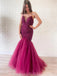 Mermaid Tulle Beaded Spaghetti Straps Long Evening Prom Dresses, MR8168