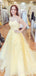 A-line Yellow Tulle Appliques Spaghetti Straps Long Evening Prom Dresses, MR8170