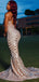 Spaghetti Straps Mermaid Gold Sequin Long Sparkly Evening Prom Dresses, Deep V Neck Custom Prom Dress, MR8186