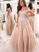 Off Shoulder A-line Long Tulle Evening Prom Dresses, Cheap Custom Prom Dress, MR8205