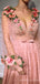 3D Flowers Long Sleeve Pink Tulle Pearl Beaded Long Evening Prom Dresses, A-line Custom Prom Dress, MR8237