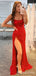 Red Sequin Mermaid Long Evening Prom Dresses, Spaghetti Straps Custom Prom Dresses, MR8260