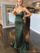 Dark Green Sequin Long Backless Evening Prom Dresses, Spaghetti Straps Mermaid Custom Prom Dresses, MR8264