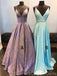 Spaghetti Straps V Neck Sparkly Long Evening Prom Dresses, A-line Custom Prom Dresses, MR8265