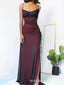 Mermaid Spaghetti Straps Side Slit Long Evening Prom Dresses, Custom Black Tulle Prom Dresses, MR8299