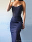 Simple Mermaid Spaghetti Straps Navy Blue Sparkly Long Evening Prom Dresses, Custom Prom Dresses, MR8304