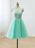 Mint Lace Top Tulle Junior Cheap Short Bridesmaid Dresses, BG51405