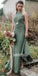 Dark Green Halter Split Side  Long Bridesmaid Dresses BMD011