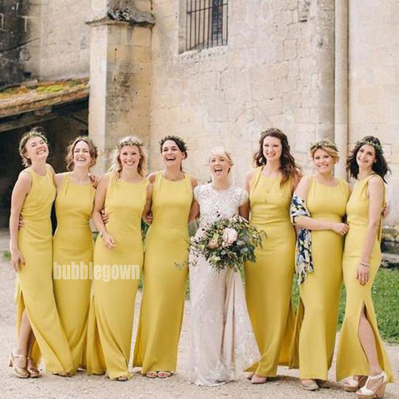 Popular Light Yellow Jewel Sleeveless Long Bridesmaid Dresses BMD021