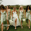 Simple Green Spaghetti Strap Split Side Long Bridesmaid Dresses  BMD036