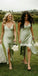 Simple Green Spaghetti Strap Split Side Long Bridesmaid Dresses  BMD036