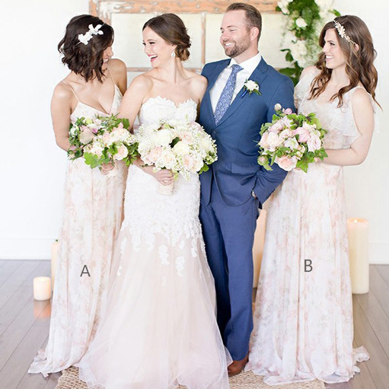 Charming Unique Romantic A Line Long Wedding Bridesmaid Dresses, BGP284 - Bubble Gown