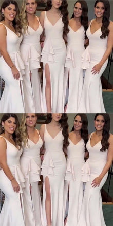 Side Split Mermaid V Neck Cheap Long Wedding Bridesmaid Dresses, BGP281