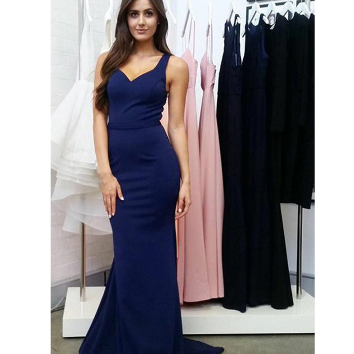 Elegant Navy Blue Mermaid Long Cheap Bridesmaid Dresses, BG51248 - Bubble Gown