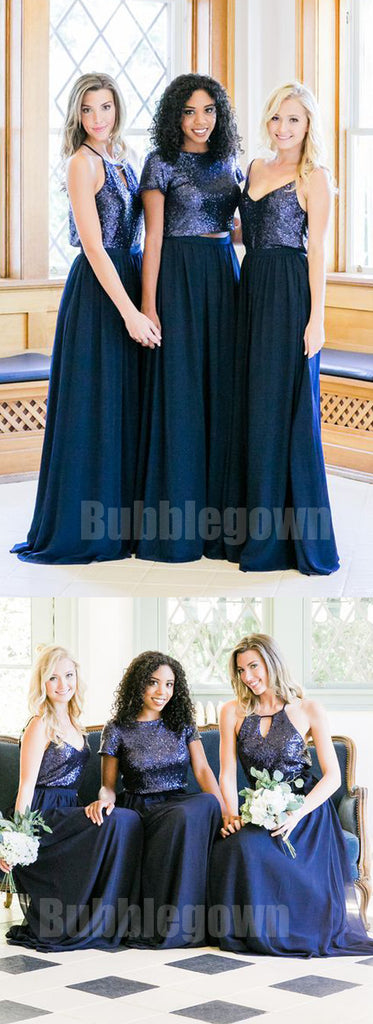Cheap Mismatched Sequin Top Chiffon Long Bridesmaid Dresses, BD007 - Bubble Gown