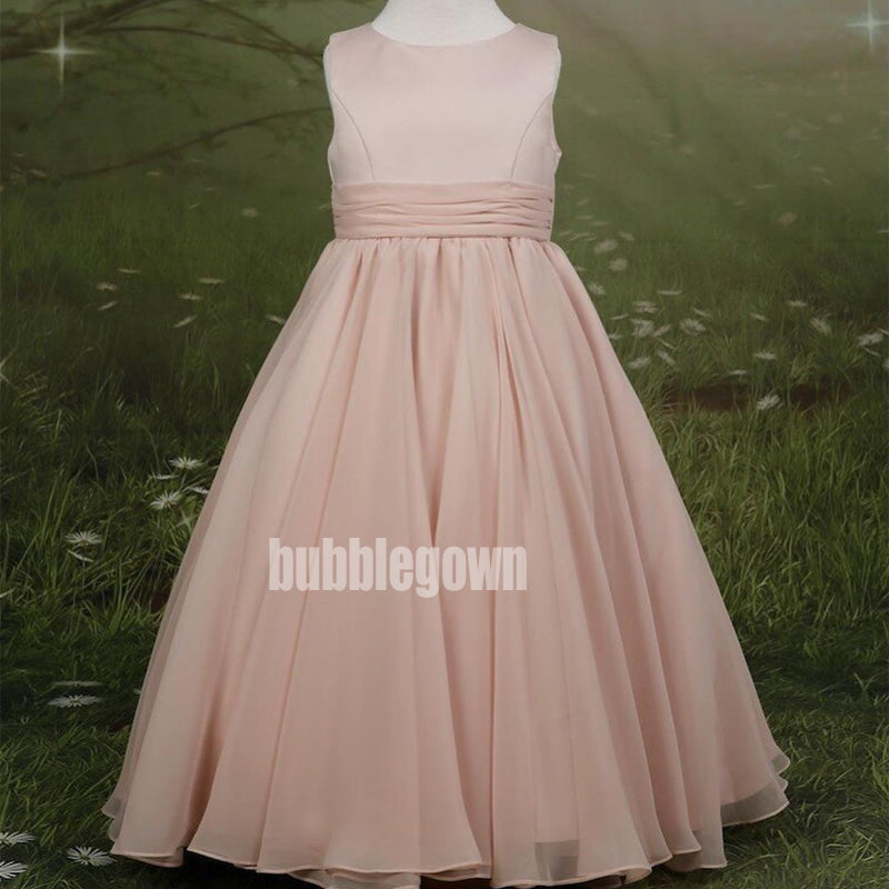 Pink Sleeveless  A-line  Chiffon Flower Girl Dresses, FDH003