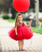 Popular Cute Red Sequin Tulle Short Cheap Flower Girl Dresses, FGS122