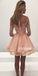 Elegant Dusty Pink Lace Long Sleeves Short Homecoming Dresses HDY004