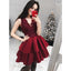 Burgundy Lace V Neck Lovely Inexpensive Short Homecoming Dresses, BH109