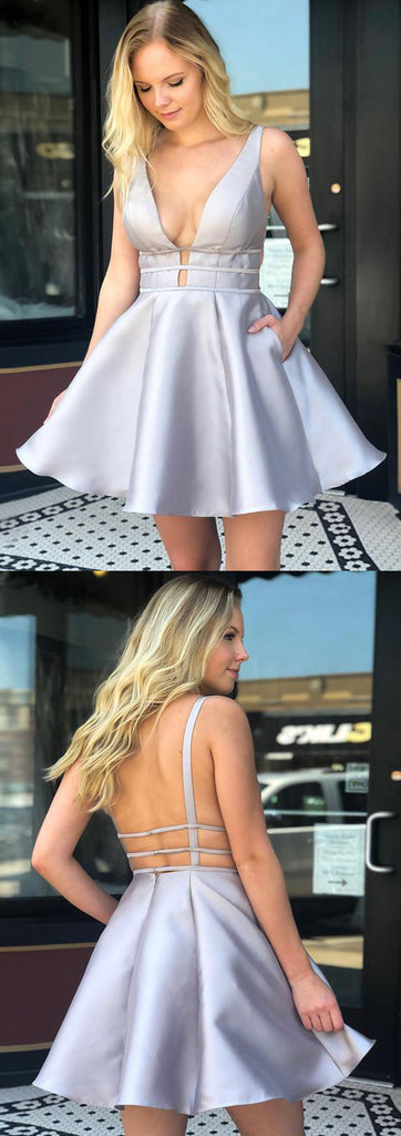 Most Popular V Neck Open Back Sexy Cheap Short Homecoming Dresses, BH114