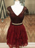 Burgundy Beaded Top Lace Two Pieces Short Homecoming Dresses, BH121 - Bubble Gown