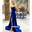Sexy Blue Velvet Spaghetti Strap Long Prom Dresses FP1171
