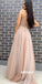 Elegant Blush Pink Applique Split Side Tulle Prom Dresses FP1175