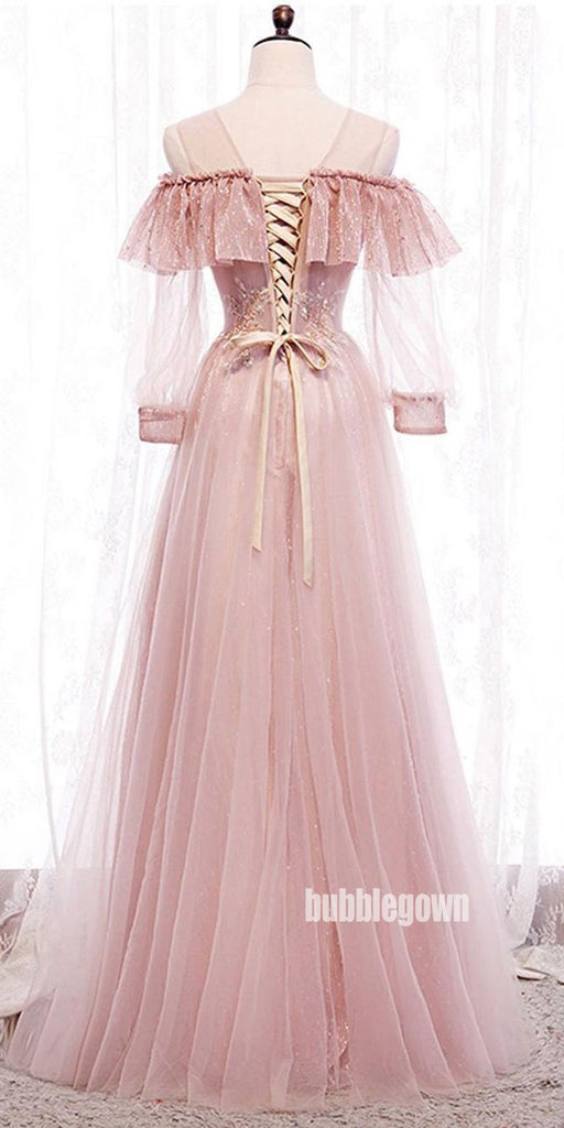 Pink Princess Long Sleeves Tulle Prom Dress  FP1194