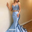 Elegant Blue Spaghetti Strap Two Piece Mermaid Prom Dress  FP1197