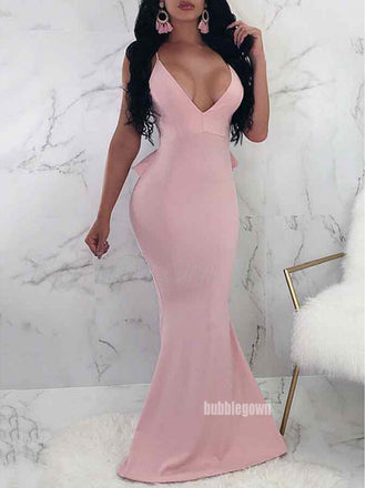 Sexy Pink V-neck Mermaid Long Prom Dress  FP1199