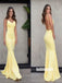 Sexy Yellow Backless Mermaid Long Prom Dresses FP1215